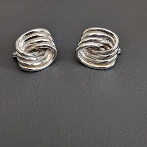 Vintage Monet Polished Silver Tone Swirl, Clip Style Earrings